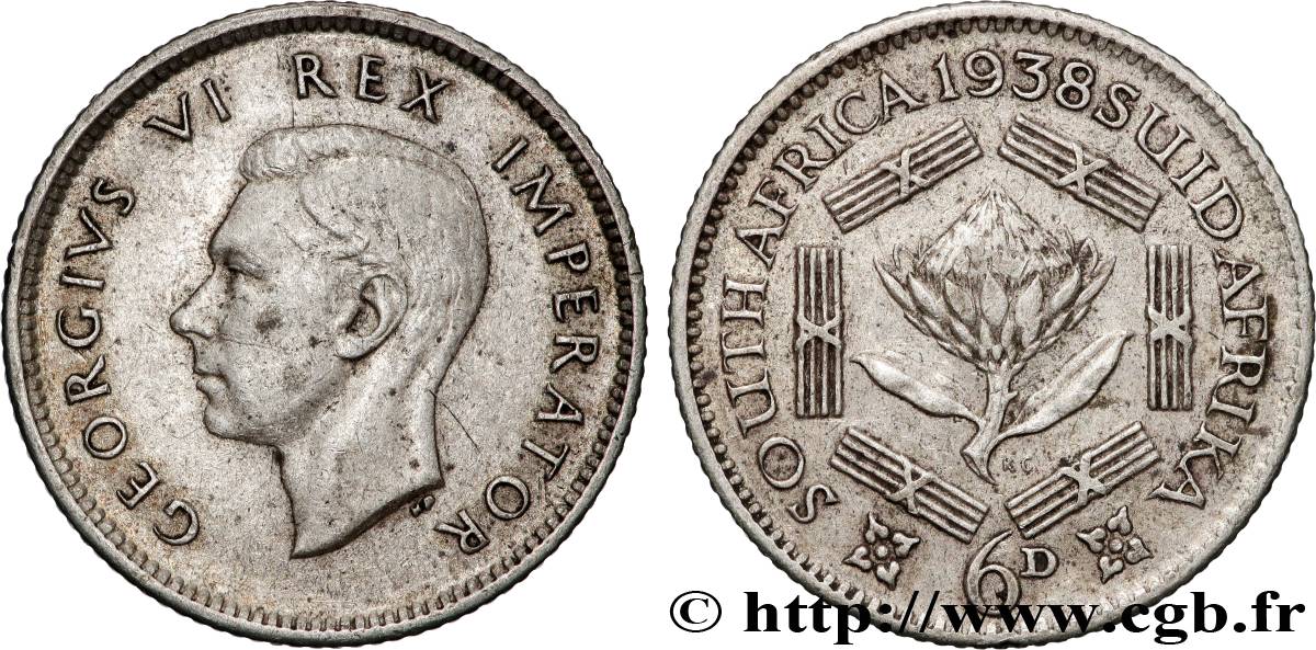 SUDAFRICA 6 Pence Georges VI 1938 Pretoria BB 