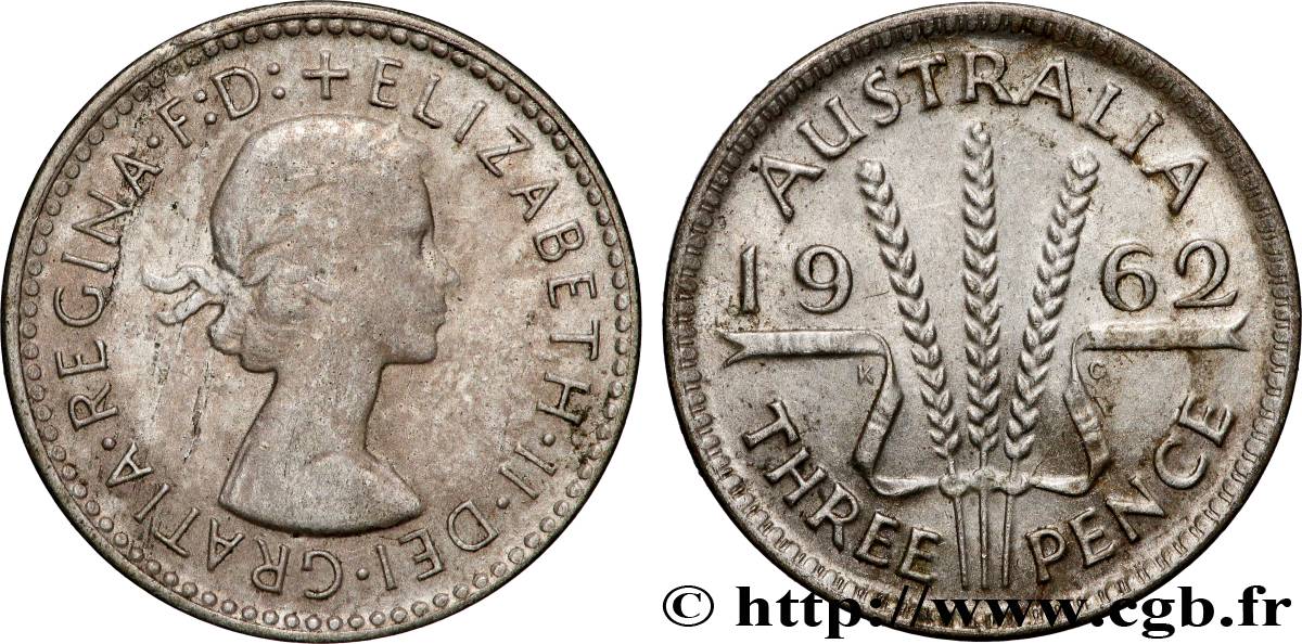 AUSTRALIA 3 Pence Elisabeth II 1962 Melbourne MBC 
