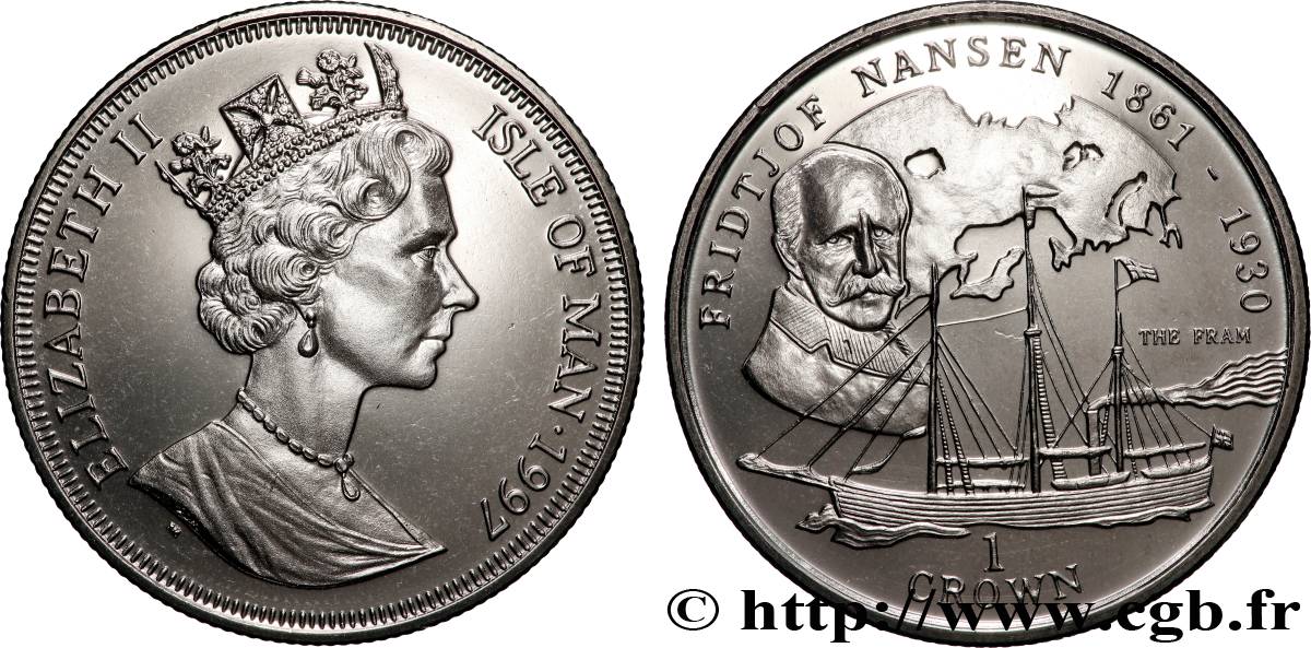 ISOLA DI MAN 1 Crown Proof Séries Grands Navigateurs : Fridtjof Nansen 1997 Pobjoy Mint MS 