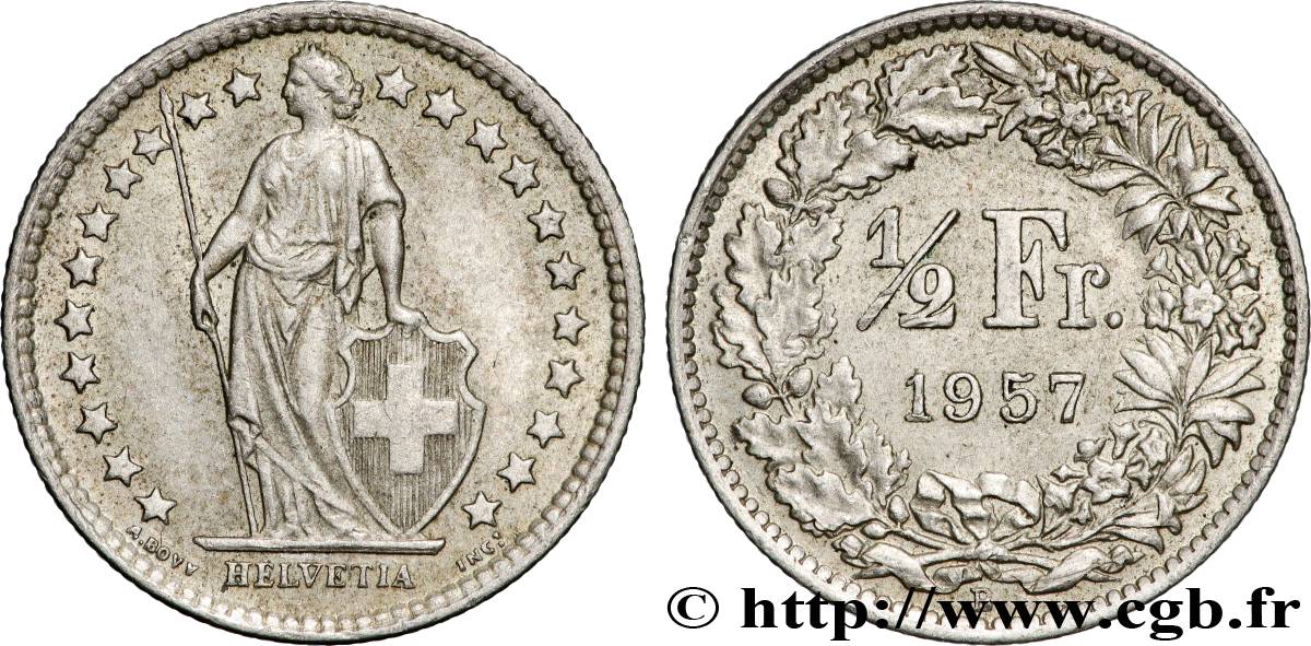SUISSE 1/2 Franc Helvetia 1957 Berne TTB+ 