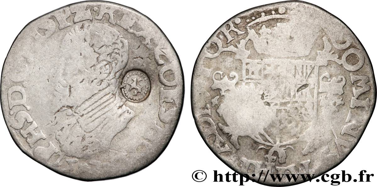 SPANISH NETHERLANDS - TOURNAI - PHILIP II OF SPAIN Demi-écu philippe, contremarque lion de hollande 15[...] Tournai VF 