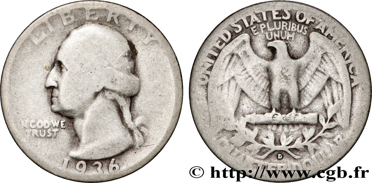 ESTADOS UNIDOS DE AMÉRICA 1/4 Dollar Georges Washington 1936 Denver BC 