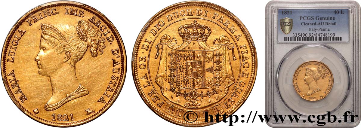 ITALIA - DUCADO DE PARMA PIACENZA Y GUASTALLA - MARÍA LUISA DE AUSTRIA 40 Lire 1821 Milan EBC PCGS