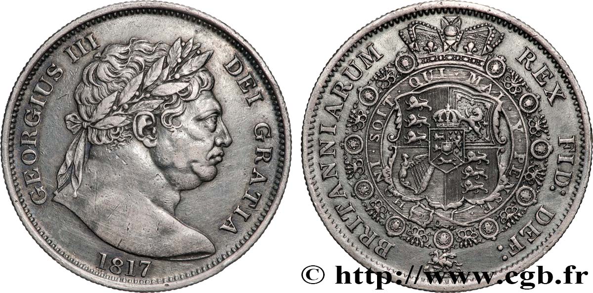 GRANDE-BRETAGNE - GEORGES III 1/2 Crown 1817 Londres TTB+ 