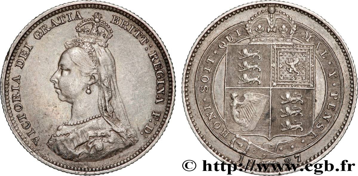 UNITED KINGDOM 1 Shilling Victoria buste du jubilé 1887  AU 