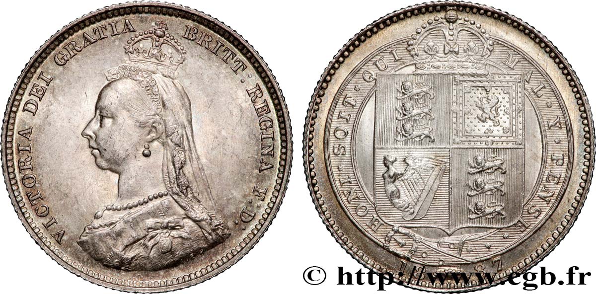 ROYAUME-UNI 1 Shilling Victoria buste du jubilé 1887  SPL 