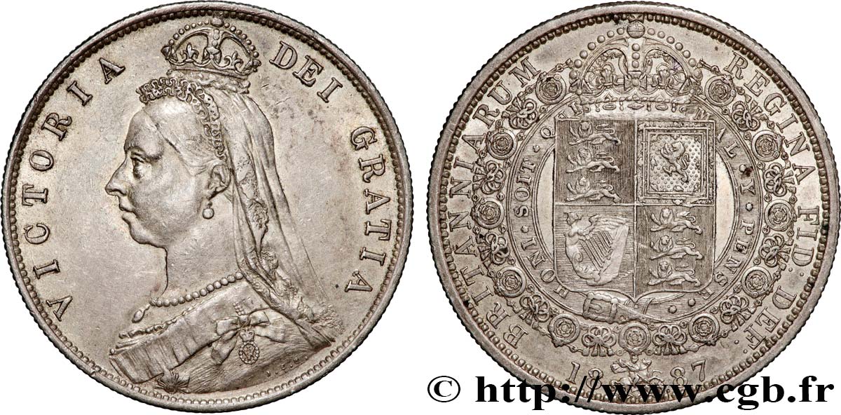 GREAT BRITAIN - VICTORIA 1/2 Crown Victoria buste du jubilé 1887 Londres AU 