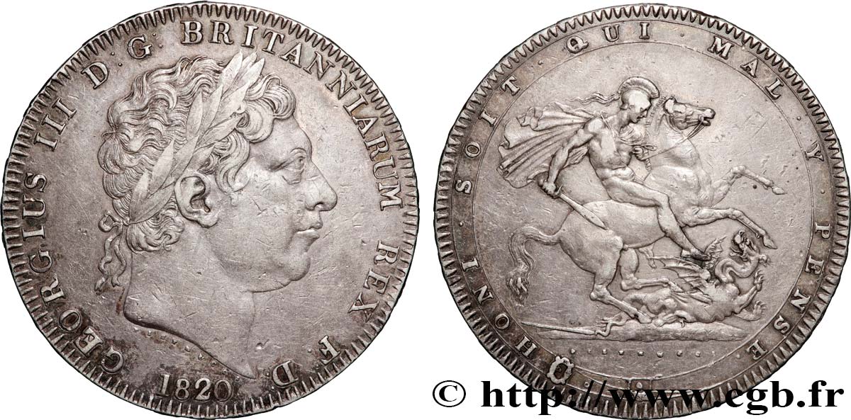 GRANDE-BRETAGNE - GEORGES III 1 Crown  1820  TTB+ 