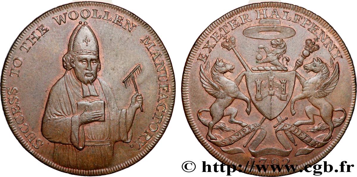 ROYAUME-UNI (TOKENS) 1/2 Penny Exeter 1792  SUP 
