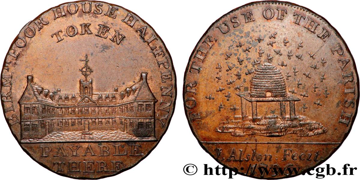 ROYAUME-UNI (TOKENS) 1/2 Penny Birmingham 1796  TTB+ 