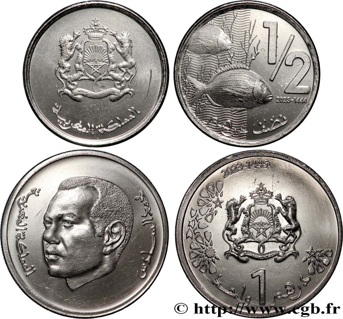 MAROC Lot de deux monnaies 1/2 et 1 Dirham AH1444 2023 Salé SPL 