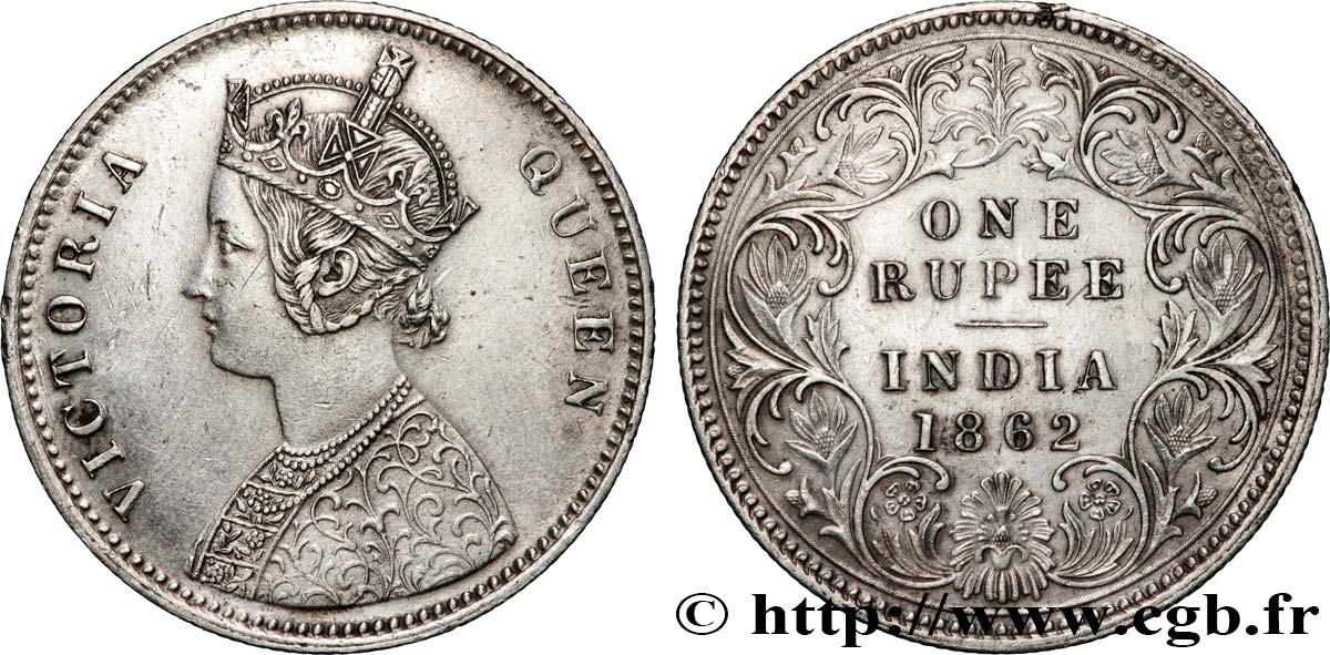 INDES BRITANNIQUES 1 Roupie Victoria 1862 Calcutta TTB+ 