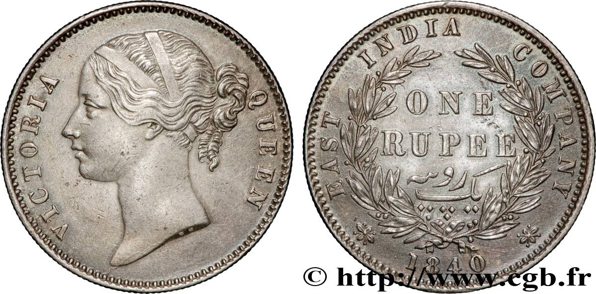 INDES BRITANNIQUES 1 Roupie East India Company Victoria 1840 Bombay TTB+ 