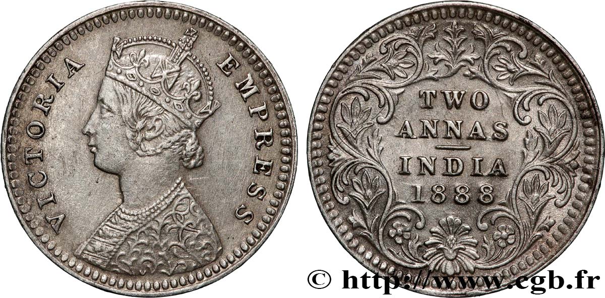 BRITISH INDIA 2 Annas Victoria 1888 Bombay AU 