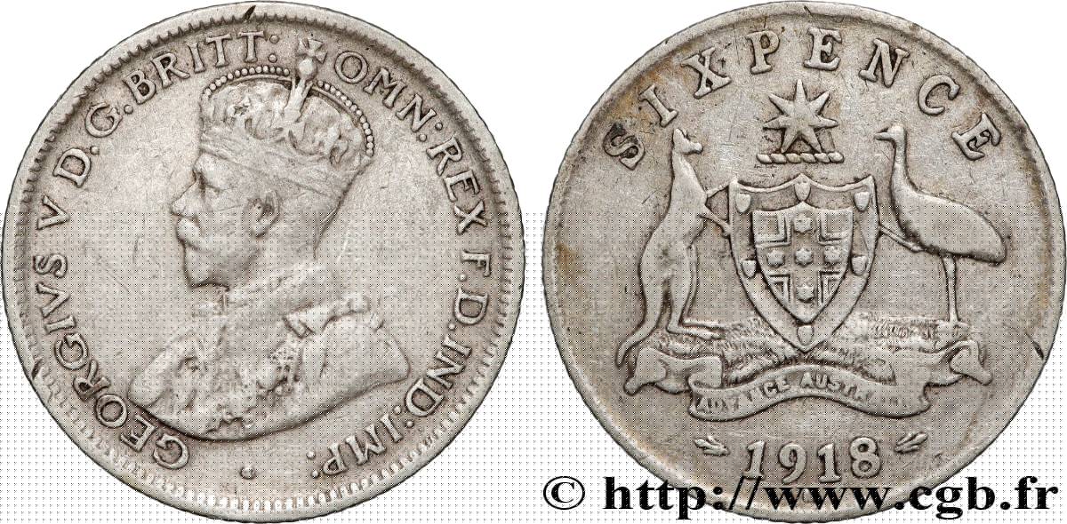 AUSTRALIE 6 Pence Georges V 1918 Melbourne TB+ 