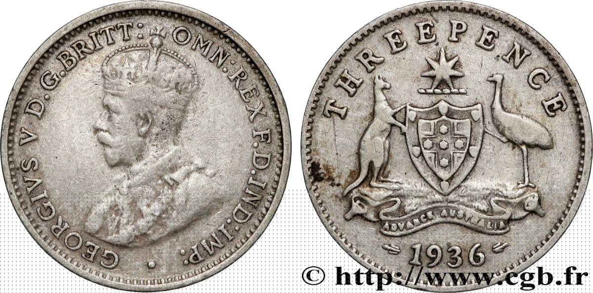 AUSTRALIEN 3 Pence Georges V 1936  fSS 