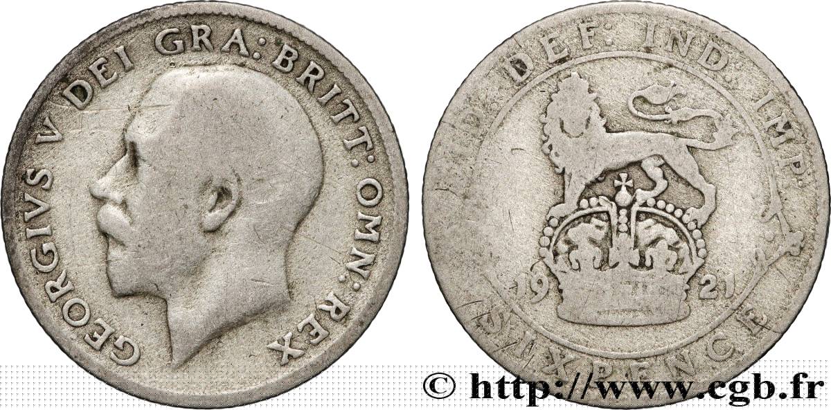 ROYAUME-UNI 6 Pence Georges V 1921 Londres TB 
