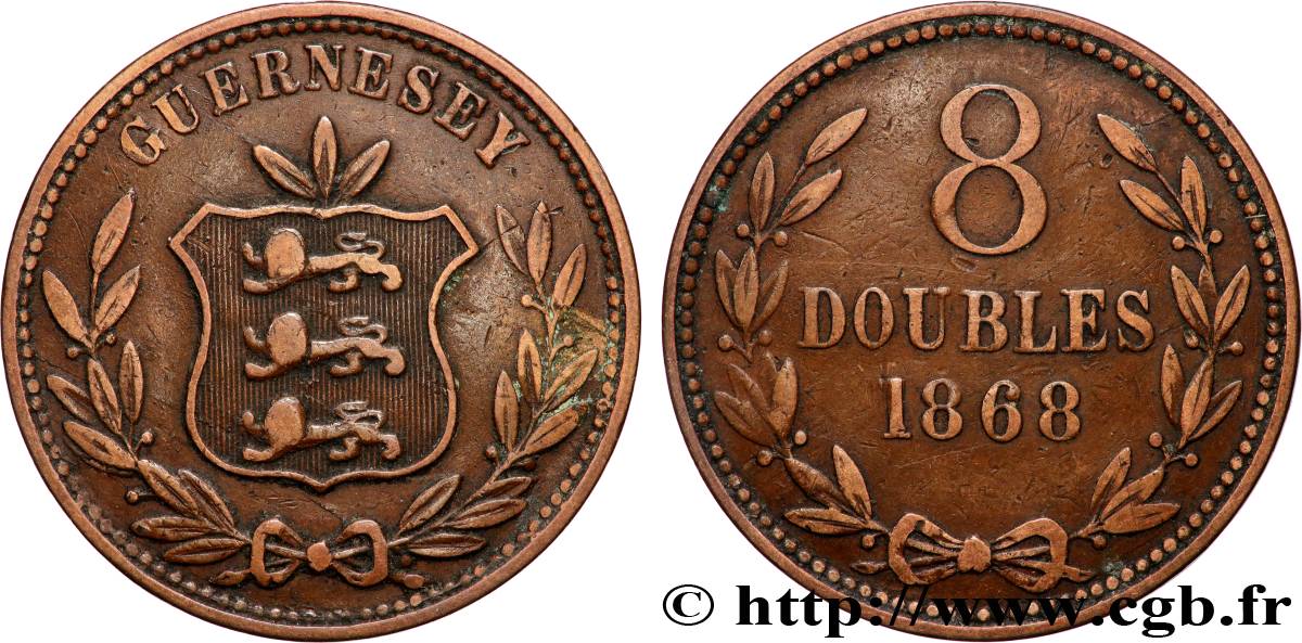 GUERNSEY 8 Doubles armes du baillage de Guernesey 1868 Heaton MBC 