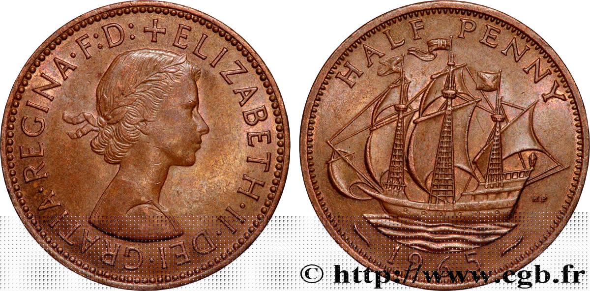 REGNO UNITO 1/2 Penny Élisabeth II 1965 Londres q.SPL 