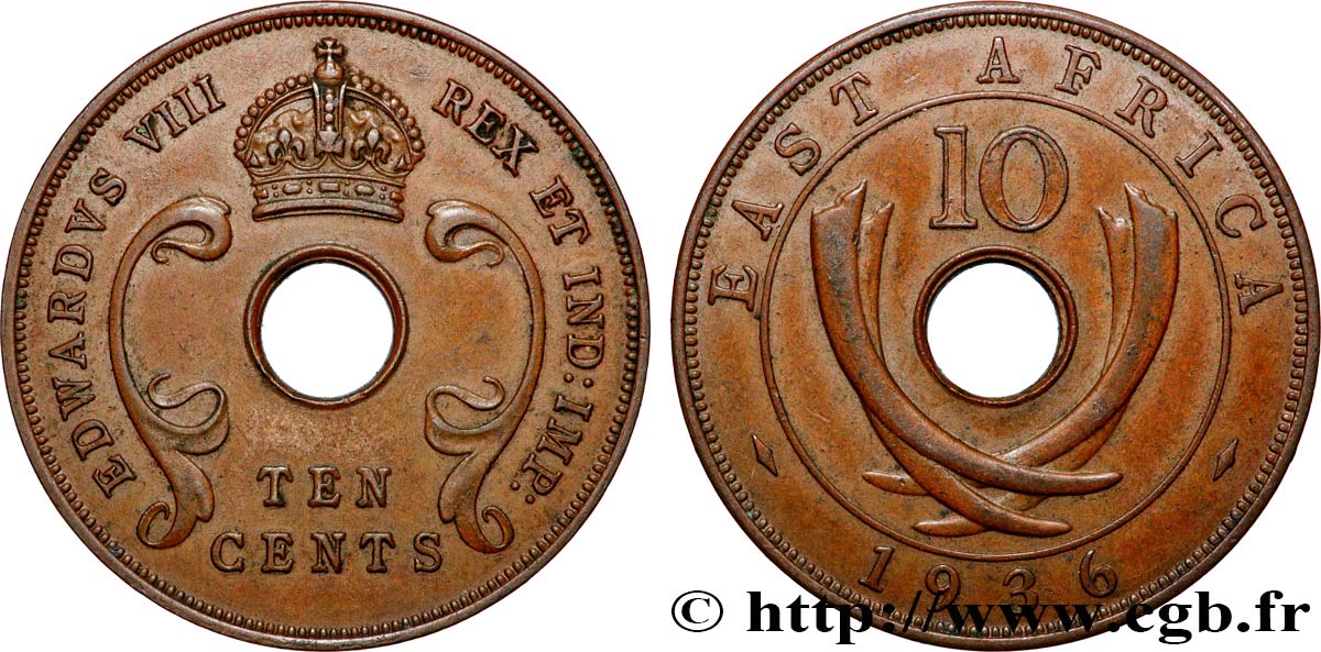 BRITISCH-OSTAFRIKA 10 Cents Edouard VII 1936 Londres fVZ 