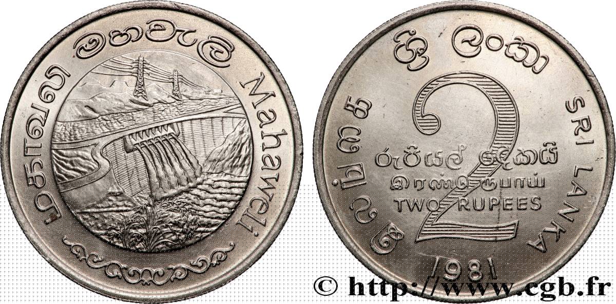 SRI LANKA 2 Rupees Barrage de Mahaweli 1981 Royal Mint MS 