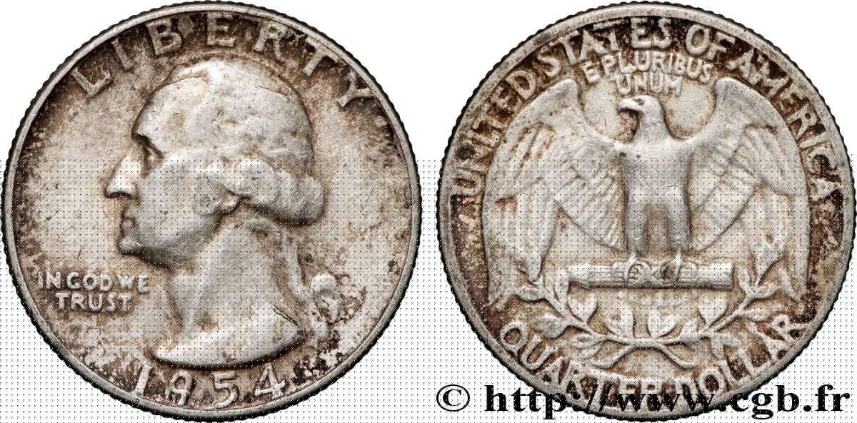 ÉTATS-UNIS D AMÉRIQUE 1/4 Dollar Georges Washington 1954 Philadelphie TB+ 
