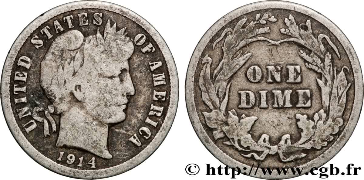 UNITED STATES OF AMERICA 1 Dime Barber 1914 Philadelphie VF 
