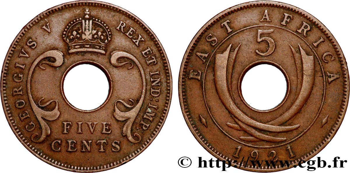 BRITISCH-OSTAFRIKA 5 Cents frappe au nom de Georges V 1921 Londres SS 