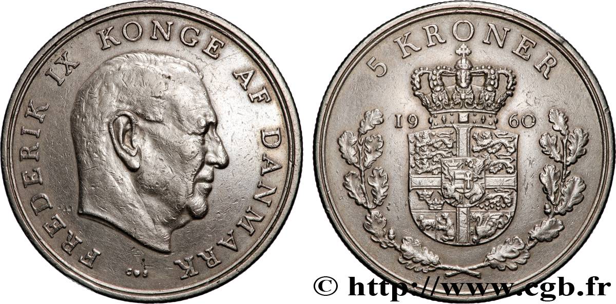 DINAMARCA 5 Kroner Frédéric IX 1960 Copenhague BB 
