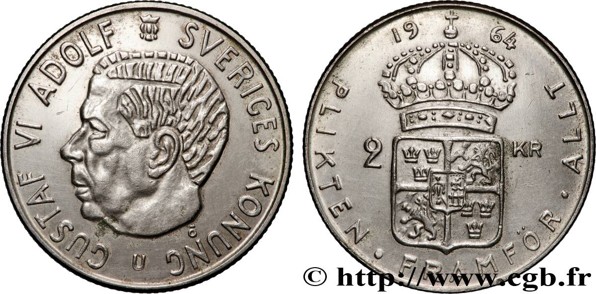 SWEDEN 2 Kronor Gustave V 1964  AU 