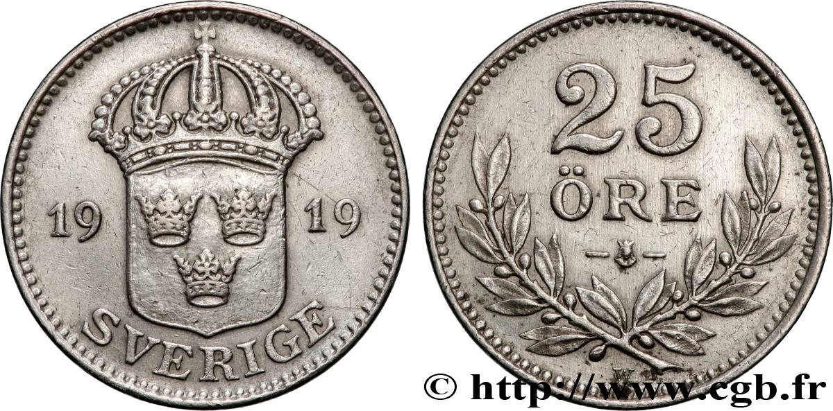 SWEDEN 25 Ore Gustave V 1919  AU 