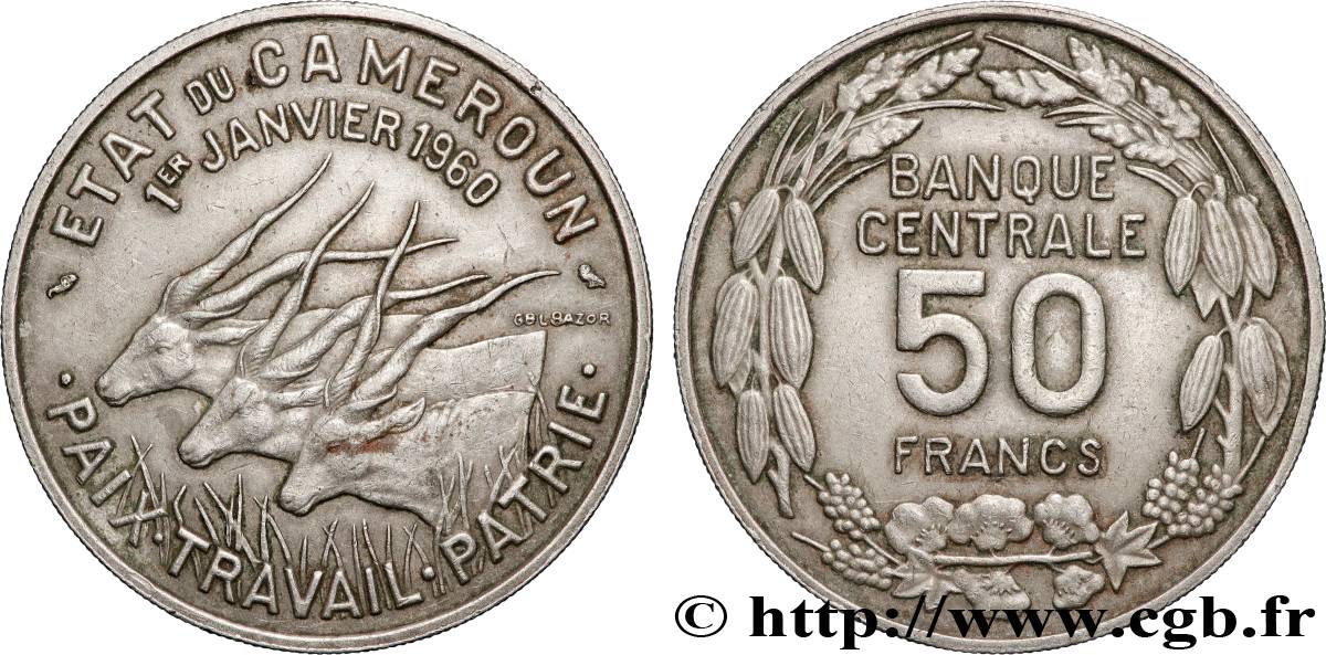 CAMEROON 50 Francs Etat du Cameroun, commémoration de l’indépendance 1960 Paris AU 