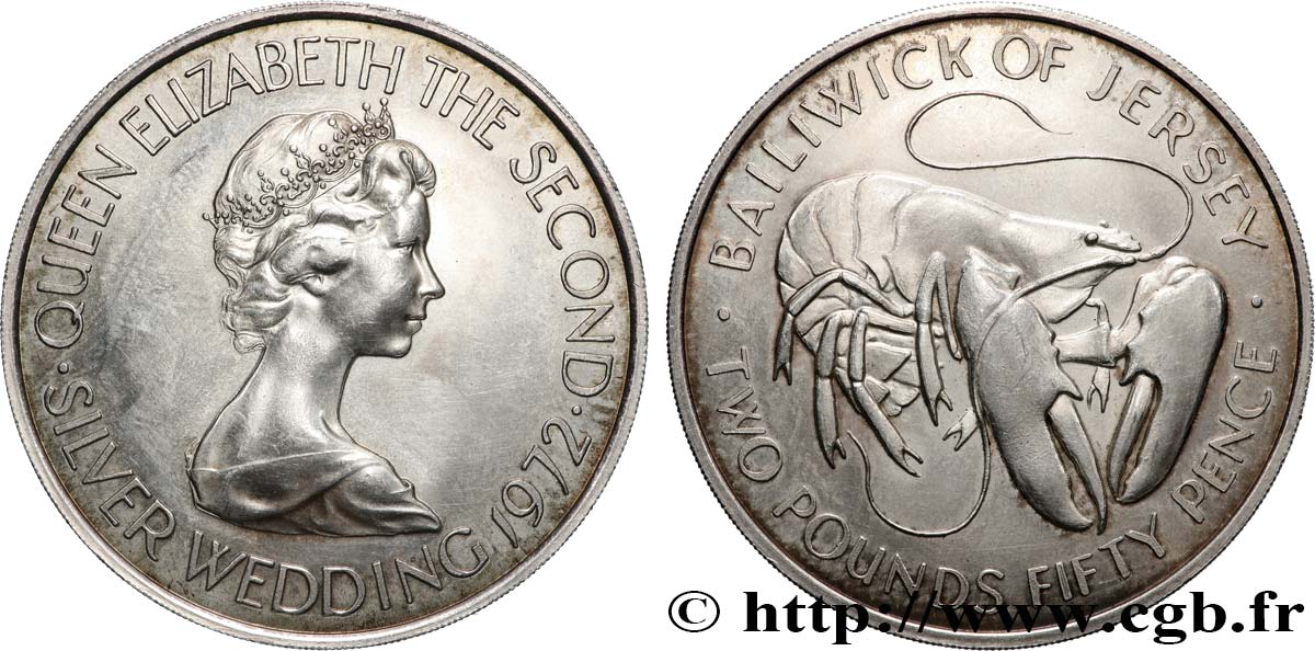 ISLA DE JERSEY 2 Pounds 50 Pence noces d’argent 1972  EBC 