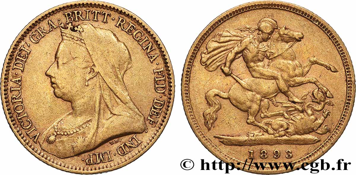 OR, PALLADIUM ET PLATINE INVESTISSEMENT 1/2 Souverain Victoria “Old Head” 1893 Londres TB+ 