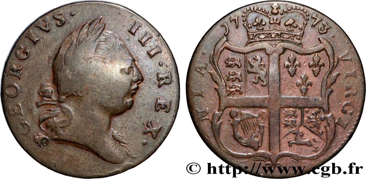 UNITED STATES OF AMERICA 1/2 Penny Georges III Virginie 1773 Londres VF 