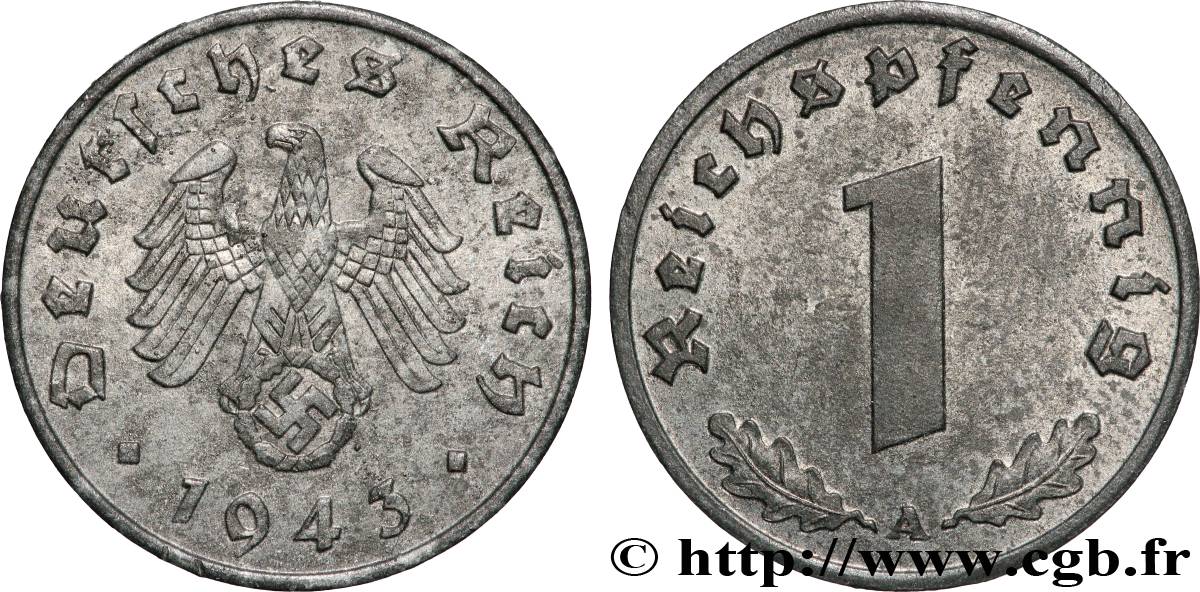 GERMANY 1 Reichspfennig aigle et swastika 1943 Berlin AU 