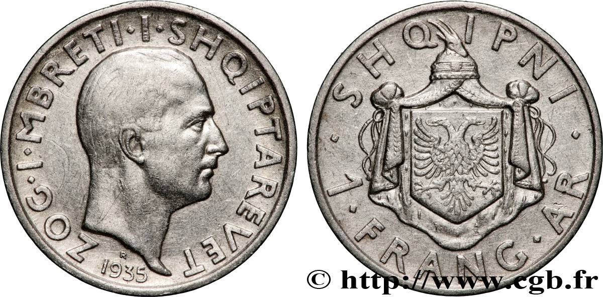 ALBANIA - REPUBLIC, THEN KINGDOM OF ALBANIA - ZOG 1 Franga Ari 1935 Rome AU 