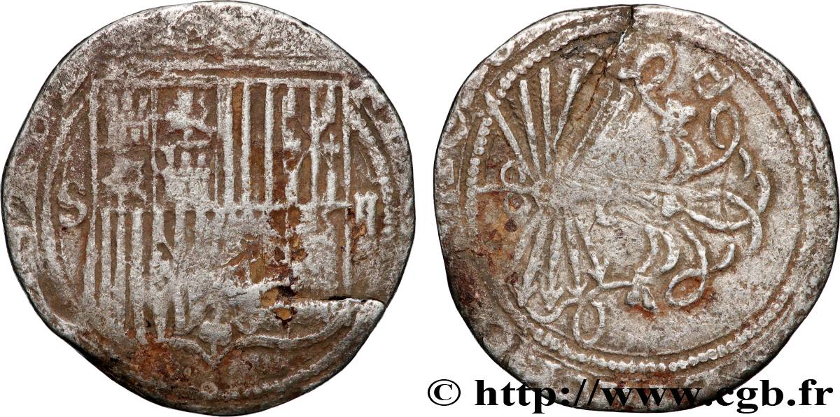 SPAIN - ISABELLA AND FERDINAND 2 Reales n.d. Séville VF 