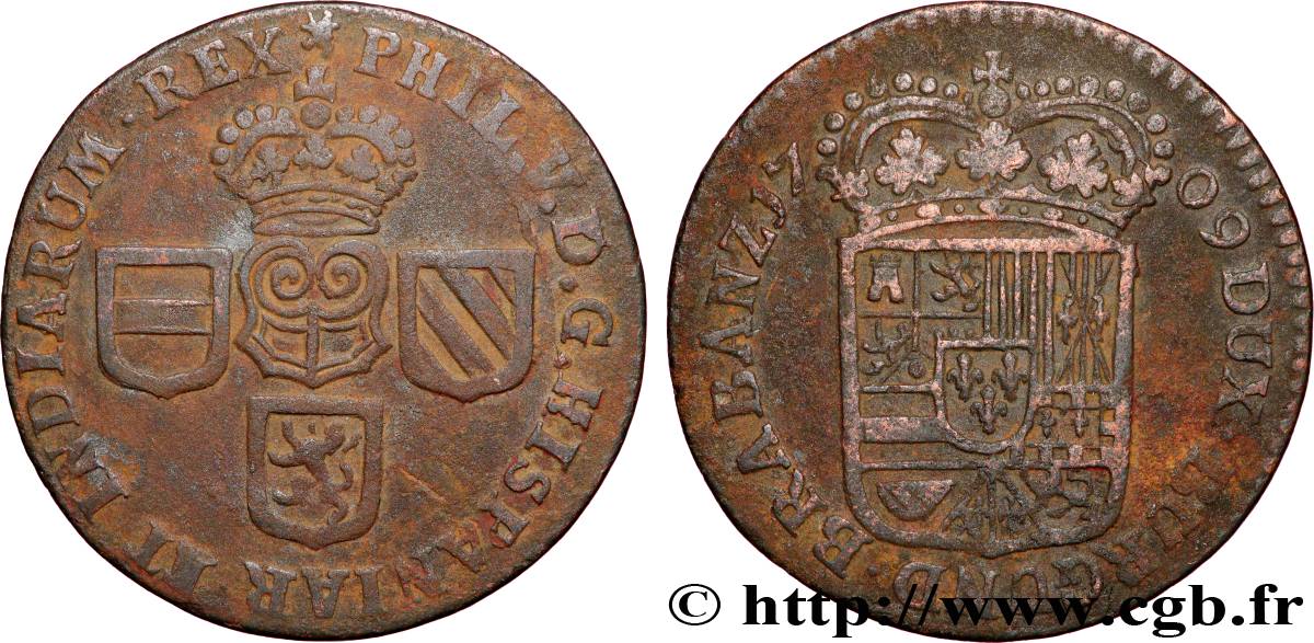 BELGIUM - SPANISH NETHERLANDS 1 Liard de Namur pour Philippe V d’Espagne 1709 Namur XF 