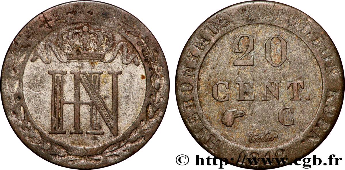 GERMANY - KINGDOM OF WESTPHALIA 20 Cent. monogramme de Jérôme Napoléon 1812 Cassel - C VF 