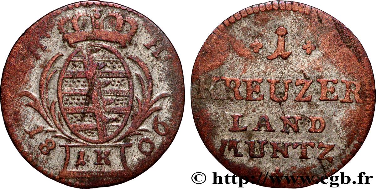 ALLEMAGNE - ROYAUME DE SAXE - FRÉDÉRIC-AUGUSTE 1 Kreuzer 1808 Dresde VF 