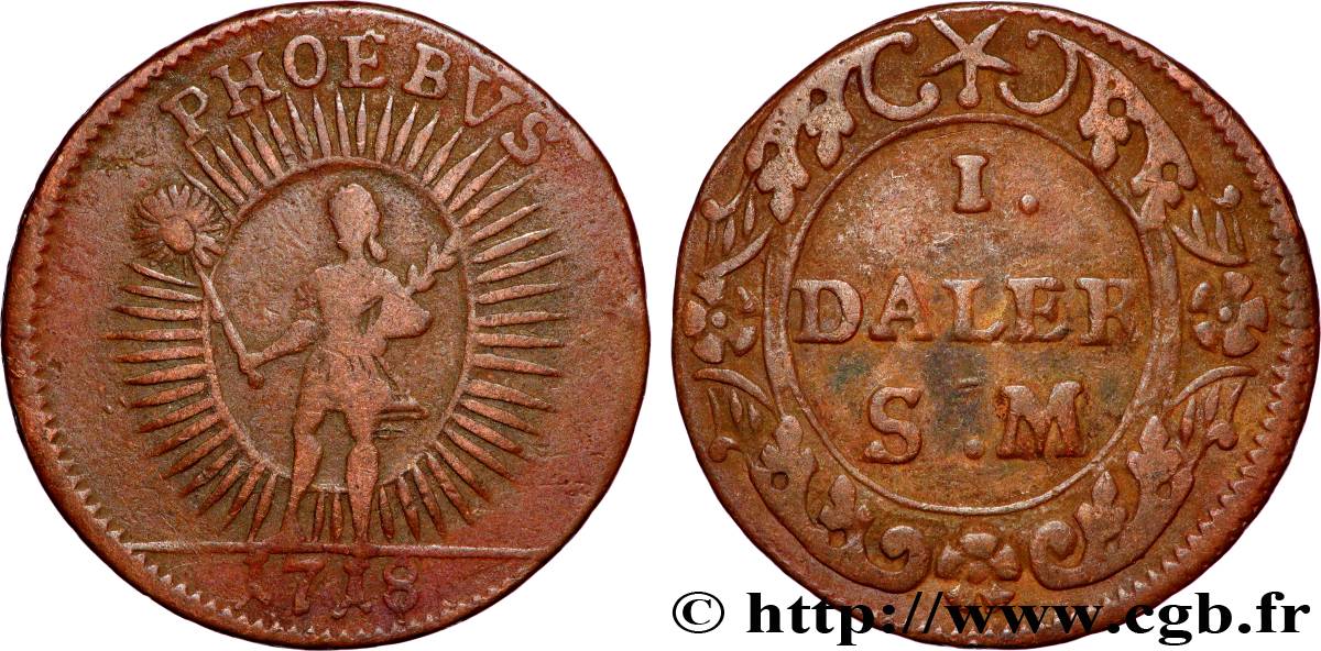 SWEDEN 1 Daler “Apollon” 1718  VF 