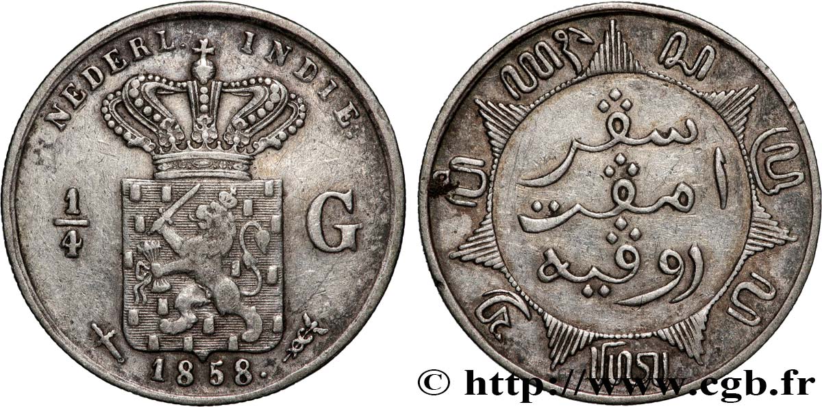 NETHERLANDS INDIES 1/4 Gulden 1858 Utrecht AU 