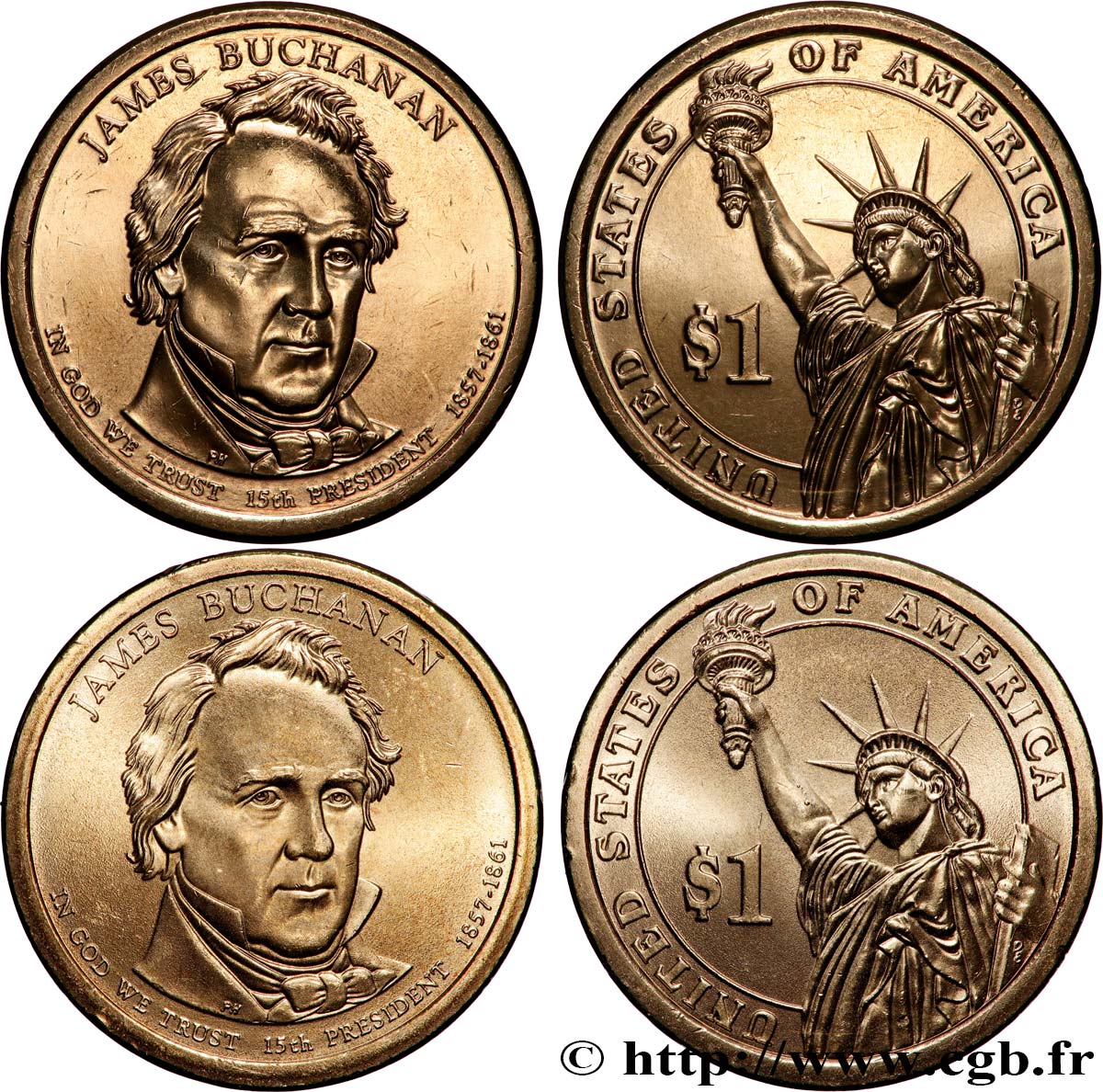 VEREINIGTE STAATEN VON AMERIKA Lot deux monnaies 1 Dollar Présidentiel James Buchanan 2010 Philadelphie + Denver fST 
