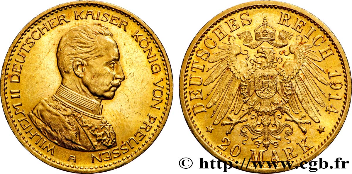 GERMANY - PRUSSIA 20 Mark Guillaume II 1914 Berlin AU 