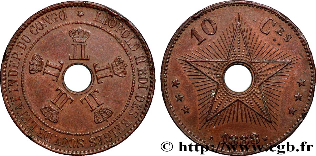 CONGO FREE STATE 10 Centimes 1888  AU 