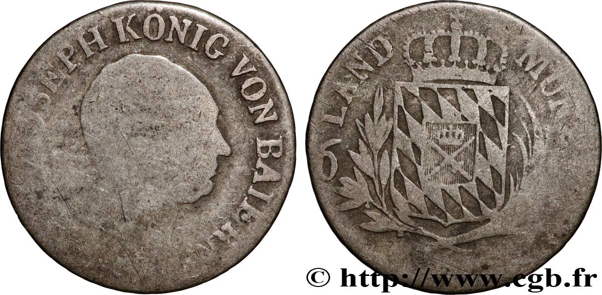 ALLEMAGNE - BAVIÈRE 6 Kreuzer Maximilien Joseph roi de Bavière [...]  B/TB 