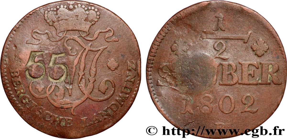 ALLEMAGNE - BERG 1/2 Stuber monogramme de Maximilien Joseph Duc de Berg 1802 Düsseldorf TB 