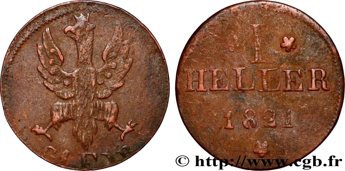 GERMANIA - LIBERA CITTA DE FRANCOFORTE 1 Heller 1821 Francfort q.BB 