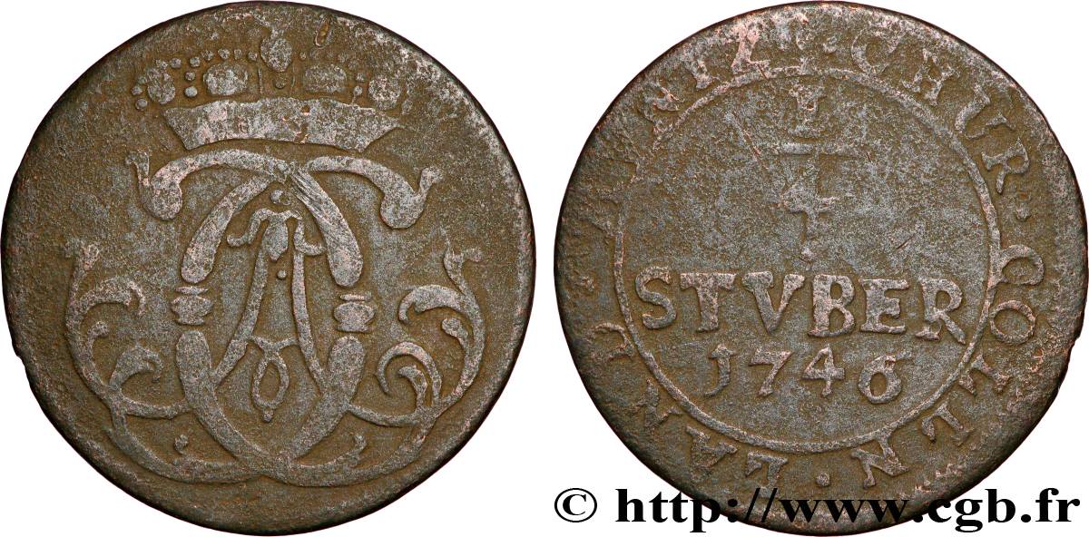 ALLEMAGNE - COLOGNE 1/4 Stuber Clément-Auguste de Bavière 1746  B+ 